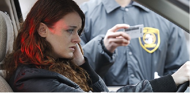 Checking the woman's license Road Accident