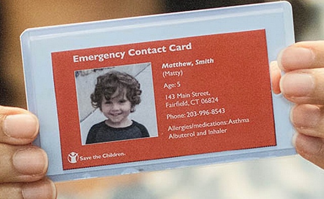 An emergency contact card for children Emergency Contact Card