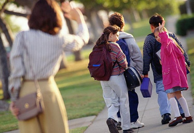 Kids Going to School Bidding Good Byes