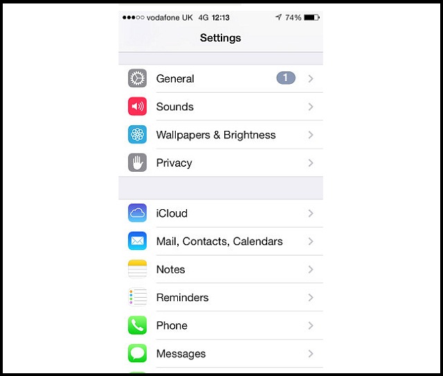 Screenshot of the settings on an iphone Iphone Settings