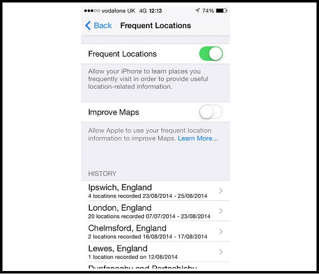 Turn it on to activate your location data Frequent Locations