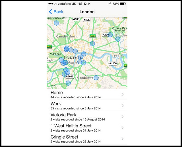 Shows a map of your movements Location History