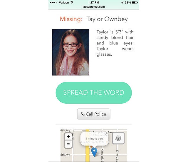 An app that has missing child's info Lassy Project