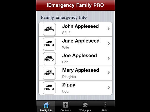 App that can store family informations iEmergency ICE Family PRO
